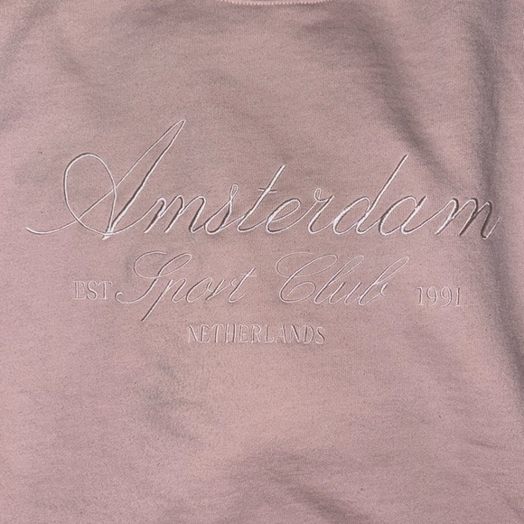 Garage Cozy Pink Crewneck Sweater with Embroidered Text - Picture 2 of 7